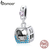 London Charm Pink Cable Car Zirconia Heart Beads Bracelet