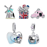 London Charm Pink Cable Car Zirconia Heart Beads Bracelet