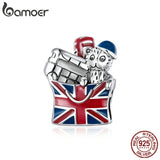 London Charm Pink Cable Car Zirconia Heart Beads Bracelet