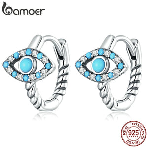 925 Silver Turquoise Demon Eye Ear Buckles Boho Hoop Earrings
