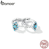 925 Silver Turquoise Demon Eye Ear Buckles Boho Hoop Earrings
