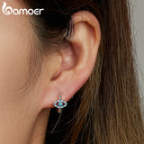 925 Silver Turquoise Demon Eye Ear Buckles Boho Hoop Earrings