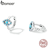 925 Silver Turquoise Demon Eye Ear Buckles Boho Hoop Earrings