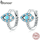 925 Silver Turquoise Demon Eye Ear Buckles Boho Hoop Earrings