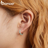 925 Silver Turquoise Half Hoop Women Earrings Bohemian Style Dainty Party Gift