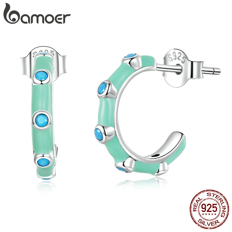 925 Silver Turquoise Half Hoop Women Earrings Bohemian Style Dainty Party Gift