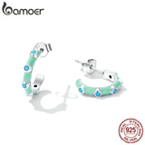 925 Silver Turquoise Half Hoop Women Earrings Bohemian Style Dainty Party Gift