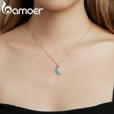 Bamoer 925 Sterling Silver Turquoise Moon Necklace for Women BSN251