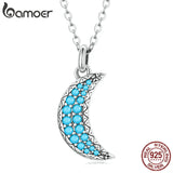 Bamoer 925 Sterling Silver Turquoise Moon Necklace for Women BSN251