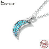 Bamoer 925 Sterling Silver Turquoise Moon Necklace for Women BSN251