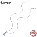 Bamoer 925 Sterling Silver Turquoise Moon Necklace for Women BSN251