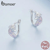 925 Silver Unicorn Ear Buckles CZ Women Birthday Gift Platinum Jewelry