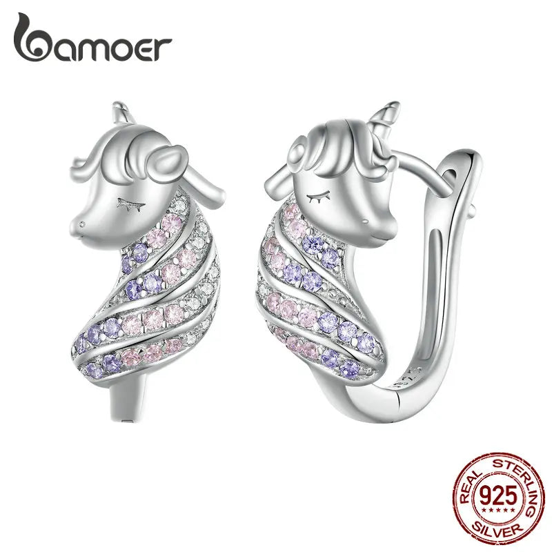 925 Silver Unicorn Ear Buckles CZ Women Birthday Gift Platinum Jewelry
