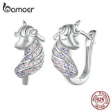 925 Silver Unicorn Ear Buckles CZ Women Birthday Gift Platinum Jewelry