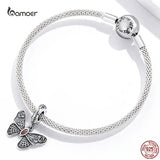 925 Silver Vintage Butterfly Pendant Red Zircon Charm DIY