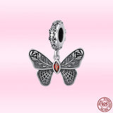 925 Silver Vintage Butterfly Pendant Red Zircon Charm DIY