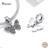 925 Silver Vintage Butterfly Pendant Red Zircon Charm DIY