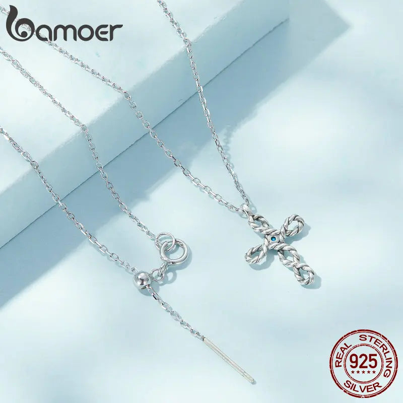 925 Sterling Silver Braided Cross Necklace Turquoise Fine Jewelry