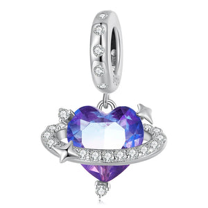 925 Silver Vintage Purple CZ Charms Bead for Women Bracelet