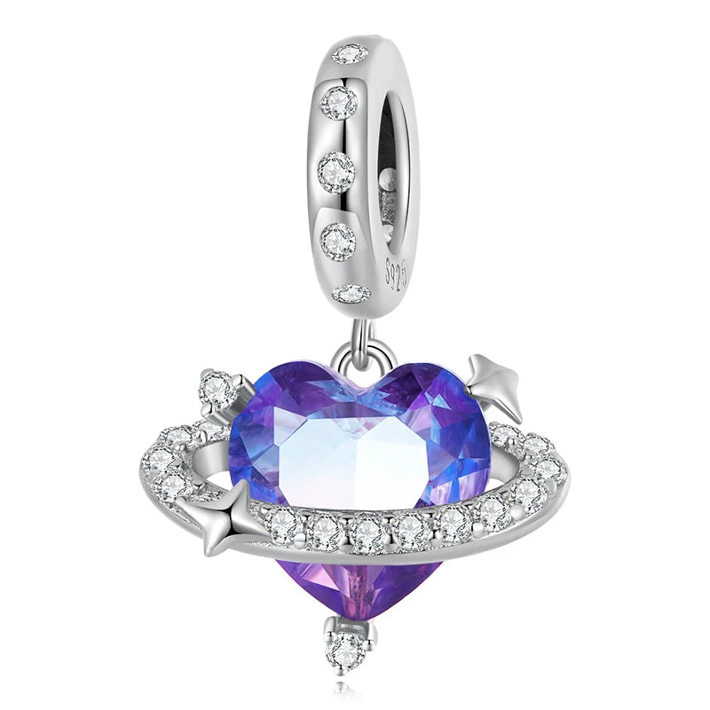 925 Silver Vintage Purple CZ Charms Bead for Women Bracelet