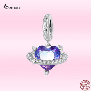 925 Silver Vintage Purple CZ Charms Bead for Women Bracelet