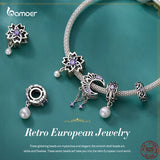 925 Silver Vintage Purple CZ Charms Bead for DIY Bracelet & Bangle