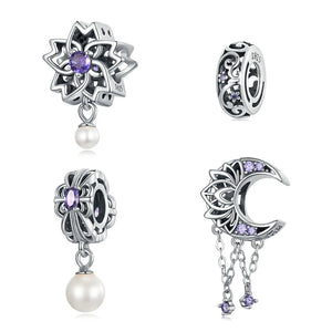 925 Silver Vintage Purple CZ Charms Bead for DIY Bracelet & Bangle