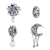 925 Silver Vintage Purple CZ Charms Bead for DIY Bracelet & Bangle