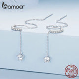 925 Silver Water Drop Stud Earrings Tassel Ear Hooks for Women