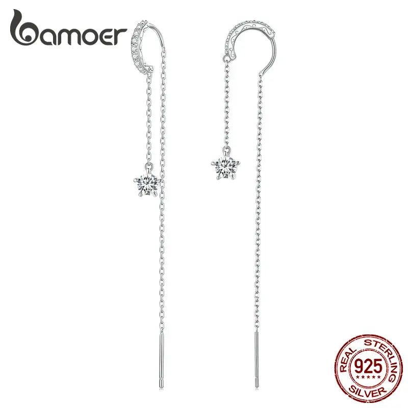 925 Silver Water Drop Stud Earrings Tassel Ear Hooks for Women