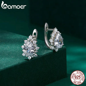925 Silver Water-Drop Zircon Ear Buckles U-Shaped Earrings