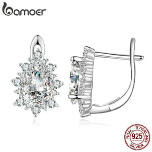 925 Silver Water-Drop Zircon Ear Buckles U-Shaped Earrings