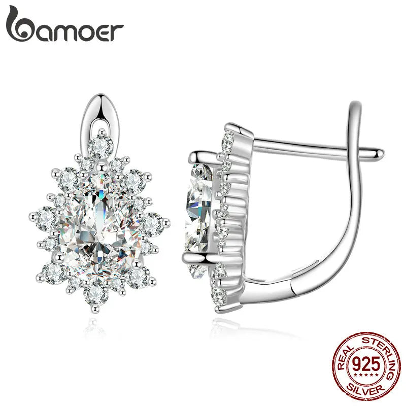 925 Silver Water-Drop Zircon Ear Buckles U-Shaped Earrings