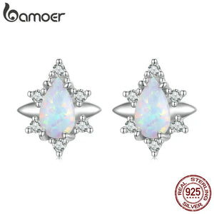 925 Silver Opal Waterdrop Earrings Star Ear Studs BSE685