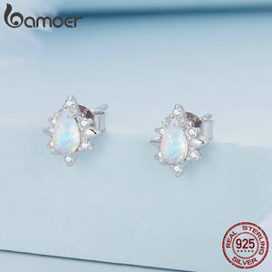 925 Silver Opal Waterdrop Earrings Star Ear Studs BSE685