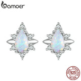 925 Silver Opal Waterdrop Earrings Star Ear Studs BSE685