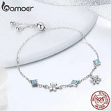 925 Silver Snowflake Bracelet CZ Snowflower Women Jewelry