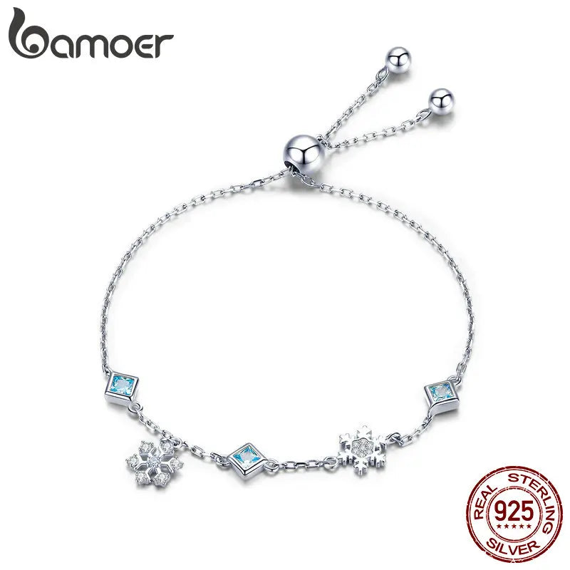 925 Silver Snowflake Bracelet CZ Snowflower Women Jewelry