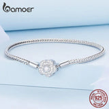 925 Silver Zircon Rose Buckle Bracelet Snake Chain DIY Jewelry