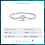 925 Silver Zircon Rose Buckle Bracelet Snake Chain DIY Jewelry