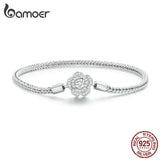 925 Silver Zircon Rose Buckle Bracelet Snake Chain DIY Jewelry