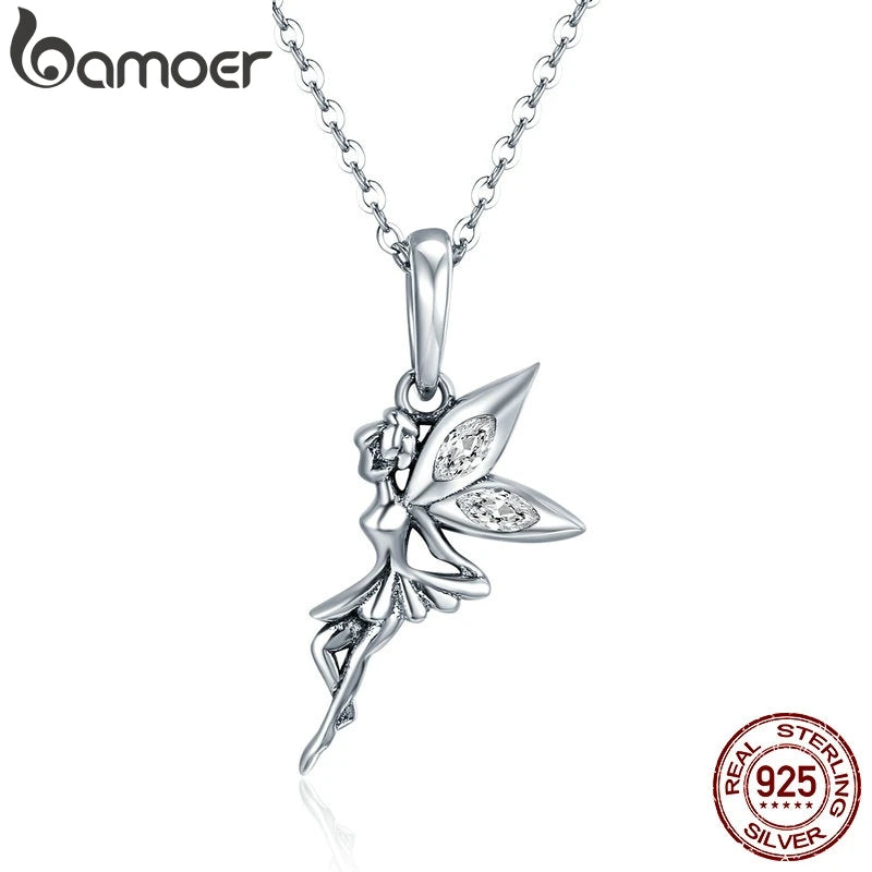 925 Silver Flower Fairy Pendant Necklace for Women Birthday Gift