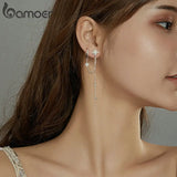 925 Silver Star Drop Earrings CZ Stud Asymmetric Women Gift BSE433