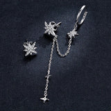 925 Silver Star Drop Earrings CZ Stud Asymmetric Women Gift BSE433