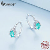 925 Silver Blue-green Dewdrop Ear Buckles Pave Setting CZ Fine Jewelry