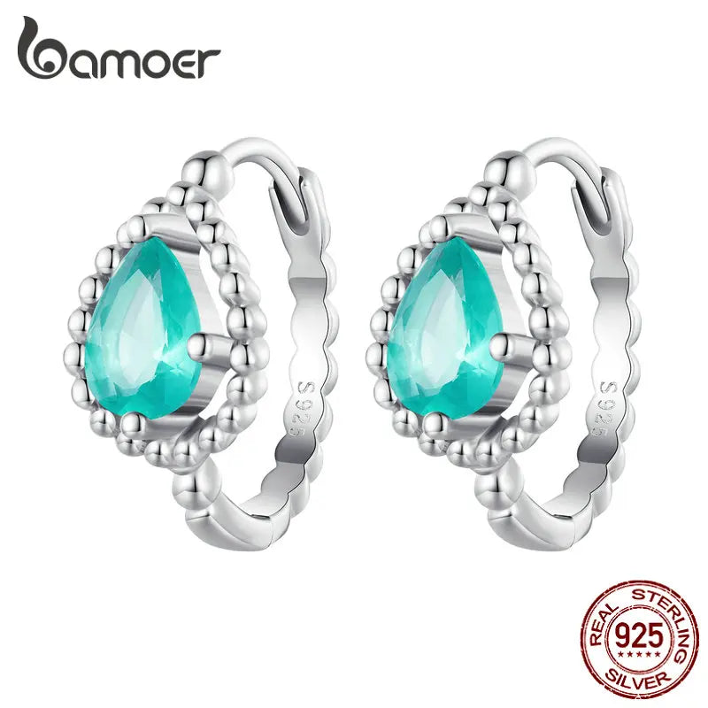925 Silver Blue-green Dewdrop Ear Buckles Pave Setting CZ Fine Jewelry