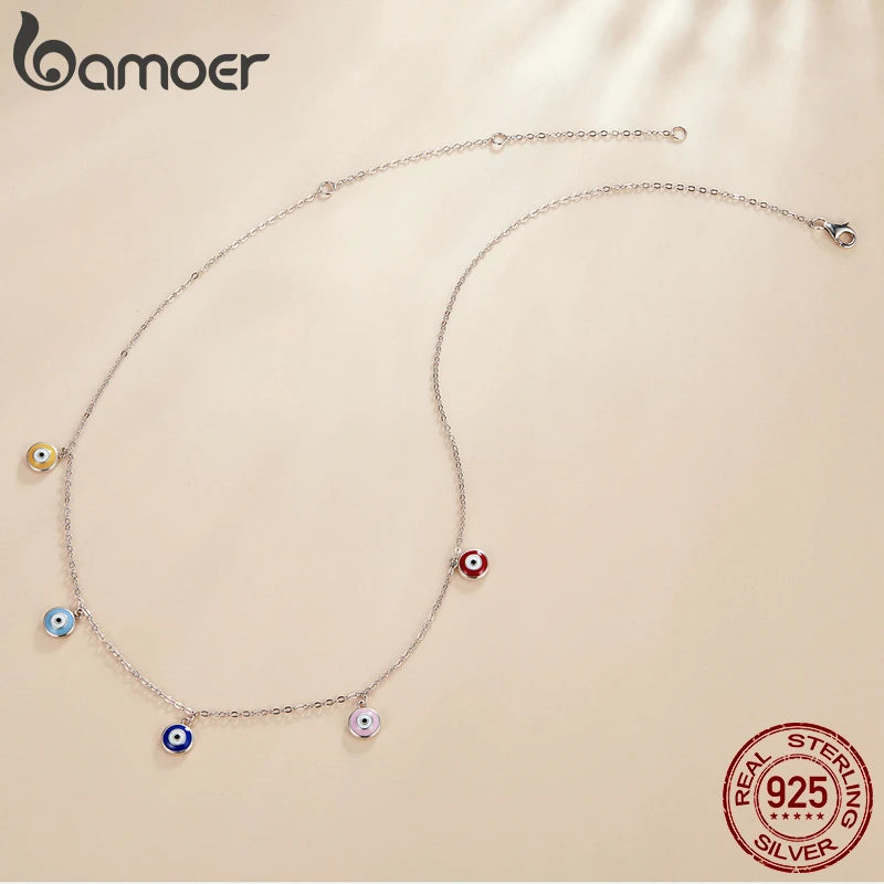 Bamoer 925 Silver Guardian Eye Necklace Multiple Devil Eyes Chain