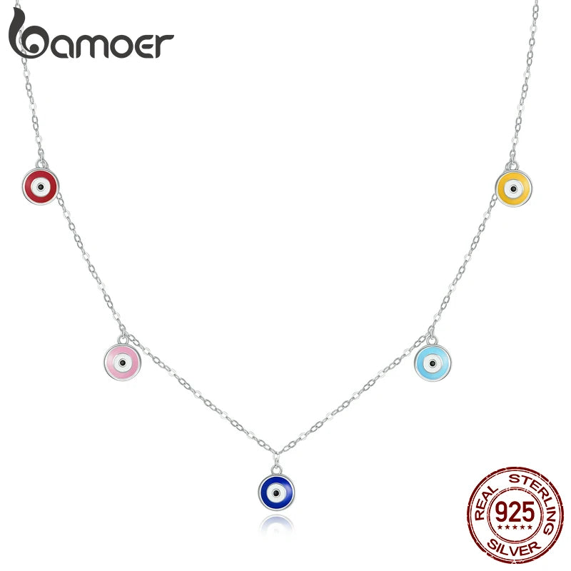 Bamoer 925 Silver Guardian Eye Necklace Multiple Devil Eyes Chain