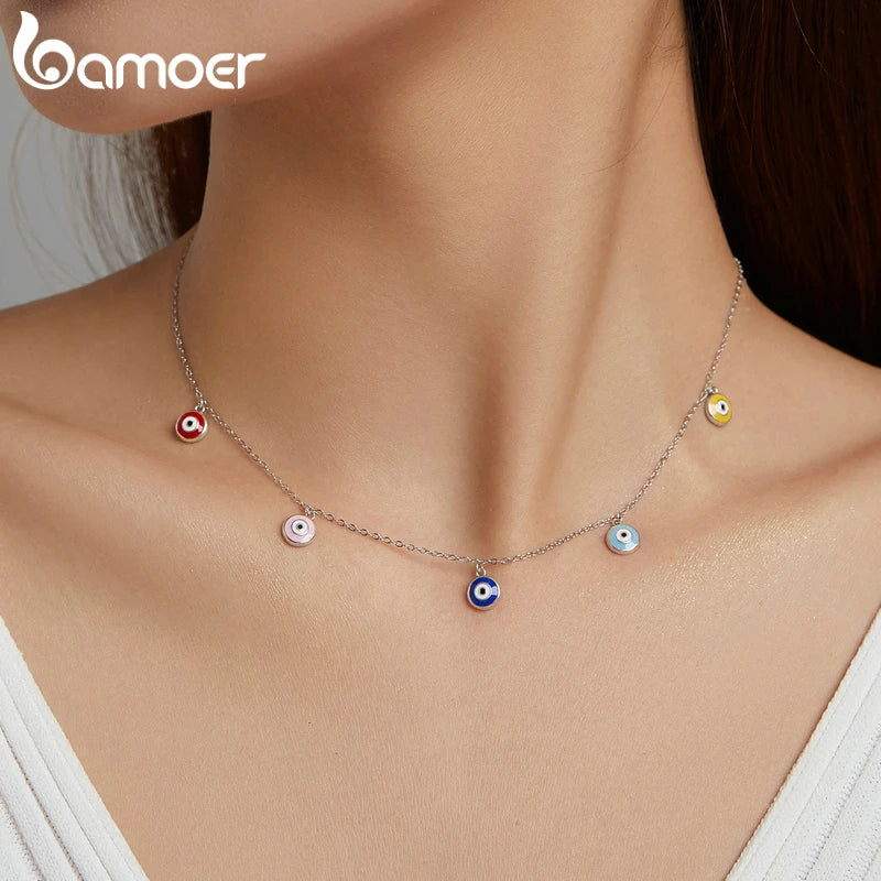 Bamoer 925 Silver Guardian Eye Necklace Multiple Devil Eyes Chain