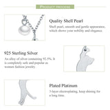 925 Silver Cat Pendant Necklace with Shell Pearl Chain for Women